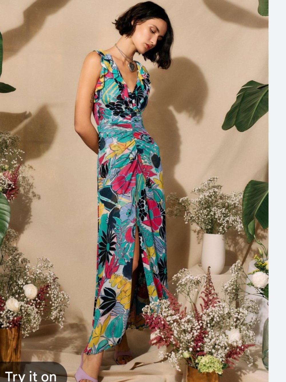 Diane Von Furstenberg Sean Floral Mesh Ruffle Maxi Dress - Picture 1 of 10